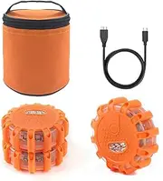 Ecoangel USB Rechargeable LED Road Flares Emergency Lights-Roadside Warning Car Safety Beacon Flashing Disc Flare Kit with Magnetic Base for Vehicles & Boat | 3 Beacon Disc Pack