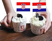 Croatia Mini Flag Cupcake Topper,100 PCS Small Croatians Banner Cake Cheese Label,Mini Toothpick,Tiny Food Flag Decoration