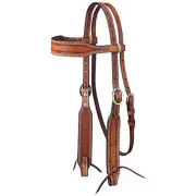 Leather Wide Brow Headstall/Barbed Wire Detail Brn
