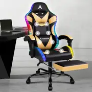 ALFORDSON Gaming Chair Office Massage 12 RGB LED PU Leather Black & Gold