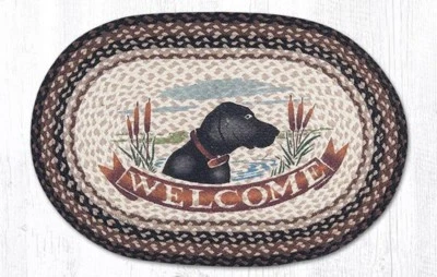 BRAIDED RUG--20 X 30 Oval 100% Jute Rug--WELCOME DOG