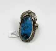 New Native American Blue Ridge Turquoise + Sterling Silver Ring, Size 7