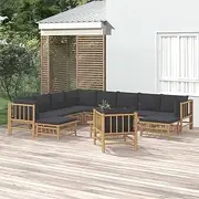 Patio Furniture Sets 12 Piece Garden Lounge Set with Dark Grey Cushions Bamboo