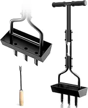 Cozioz Lawn Aerator Tool with Soil Core Storage Tray - Manual Yard Plug Aerators & Clean Tool - Grass Aeration Gardening Tool with 3 Tines for Lawn Care, Compacted Soil - 95 cm
