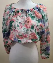 NWT Cotton On Float On Blouse Keily Floral Print Tie Front 2XS XXS Long Sleeve