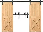 VEVOR 8FT Sliding Barn Door Hardware Kit, 330LBS Heavy Duty Barn Door Track Kit for Double Doors, Fit 3.7-4.3FT Total Wide and 1.3"-1.8" Thick 2 Door Panel, with Smooth & Silent Pulley (I Shape)