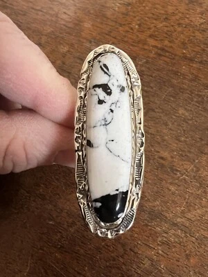 Navajo Ring Native American Womens Size 8 #A White Buffalo Turquoise Zuni Jumbo