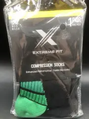 Extreme Fit Unisex Black Green Compression Socks Size S/M