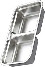 IMIKEYA Stainless Steel Double Compartments Spice Dish Kitchen Condiment Plate for Sauces and Safe Seasoning Dish for Home Restaurant Camping and Picnic Use