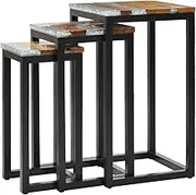 Nesting Coffee Table, Set of 3 End Tables for Living Room, Stacking Side Tables, Solid Teak Wood and Polyresin