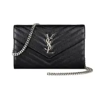 在飛比找momo購物網優惠-【YSL】YSL MONOGRAM銀字LOGO V字紋荔枝紋