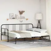 Daybed with Trundle Black Metal Frame 92x187 cm Space Saving Sofa Bed 17437