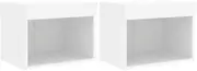 Wall-Mounted Bedside Cabinets with Lights - 2 Pack White | Space-Saving TV Units for Small Rooms | Modern Nightstand with Soft Glow