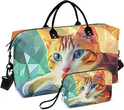 [ZRYSMY] Duffel Bag for Traveling, Cat Portrait Abstract Travel Bag Gym Bag, with Multiple Interior Pockets Shoulder Weekender Bag for Women Men with Toiletry Bag 20.5L x 1.9W x 13.8H, Multi-Colored