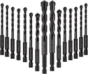 Larouoba 15 pcs Black Masonry Drill Bits Set, Mgtgbao Ceramic Tile Drill Bits Carbide Tip for Glass, Brick, Tile, Concrete, Plastic and Wood with Size 4mm,5mm,6mm,8mm,10mm,12mm