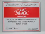 AUTO ART 1/18 CARDBOARD Certificate 0228 for HRT COMMODORE TODD KELLY 2003