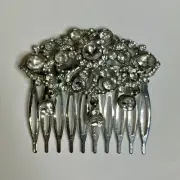 Silver Rhinestone Bridal Bride Wedding Day Hair Comb 2.5” x 2”