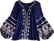 [Tadill] Women Embroidery Blouse Bohemian Design Top for Beach Outdoor Vacation Travel