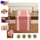Handcrafted Red and White Farmhouse Stripe Table Runner - 14 x 90 Inches