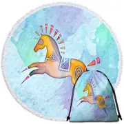 Native American Animal Art Painted Horse Pony Round Beach Towel