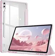 Fintie Hybrid Slim Case for Samsung Galaxy Tab S10 Plus 2024 / S9 FE Plus 5G 12.4 Inch 2023 with S Pen Holder, Shockproof Cover with Clear Transparent Back Shell, Auto Wake/Sleep, Pink
