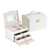 Large Jewellery Box Organizer Leather Ornament Ring Earring Display Storage Case [Colour: WHITE]