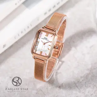 瑞士IBSO溫柔的期待珍珠母貝錶面方形金屬米蘭鍊帶手錶【WIB9122】璀璨之星