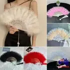 Lolita Feather Fan with Pendant Hand Held Fan Feather Folding Fan Wedding Gift