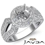 Halo Diamond Engagement Filigree Ring Round Shape Semi Mount 14k W Gold 1.4Ct