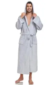 Mens Fleece Robe Hooded Plush Bathrobe Fluffy Full Length Soft Warm Long Hous...