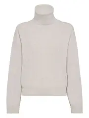 [Brunello Cucinelli] Brunello Cucinelli-Maglia Collo Alto In Misto Cashmere A Costine-Donna S