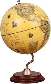 Vintage 360° Rotation World Globe with Wooden Base - S-Shaped Design for Easy Reading - Perfect Geographic