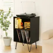 Black Turntable Stand with Vinyl Storage and LED Light for 100 Albums