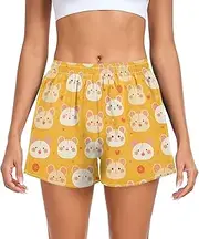 [FRODOTGV] Cute Animal Face Yellow Womens Athletic Shorts Elastic Waisted Training Shorts for Soccer Teenis Exercise Indoor S