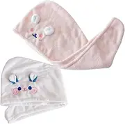 ARTSEWPLY 2Pcs Hair Drying Towels for Women Fleece Hair Wraps with Cute Cartoon Patterns Absorbent Hair Turbans for Wet Hair Bath Caps for Steam Protection and Quick Drying