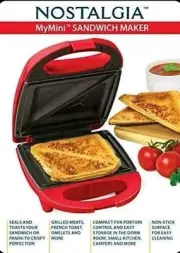 Nostalgia My Mini Sandwich Maker Red Brand. Great Gift, Quick and Easy!