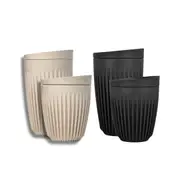 Huskee Cups with Lids - Mixed Natural & Charcoal, 2x8oz & 2x12oz