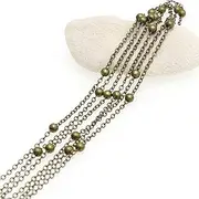 [BOSAIYA] pj 5Colors 2/5yard Necklace Chains with 4mm Beads Rhodium/Silver/KC Gold/Antique Bronze Color Flat Chain for DIY Jewelry Making tl809 (Color : Ancient Green, Size : 2yard)