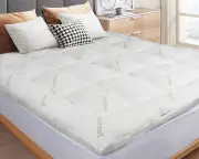 STARRY EUCALYPT Queen Bamboo Fibre Pillowtop Mattress Topper Underlay Pad Cover 7.5cm