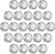 24 Pieces LED Puck Lights Wireless Under Cabinet Lighting 60 Lumens Portable Push Battery Operated Lights Mini Touch Closet Lights Stick on Lights DIY Tap Lights for Counter Wall, White Light (Silver)