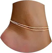 [Caenyo] Anklet for Women 14K Gold Plated Dainty Freshwater Pearl Bead Anklets for Women Waterproof Minimalist Simple Anklets For Teen Girls Fashion Summer Jewelry Anklet For Women