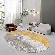 Oval Carpet Living Room Non-Slip, 80x200cm Washable Grey Yellow Bedroom Balcony Bedside Kitchen Floor Decor Small Rug 90x160cm Home Washable(4.6ft×6.6ft/140×200cm)