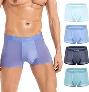 [VEEAMON] Men's Boxer Briefs Ice Silk Cotton Modal Seamless Panties Underwear 4-Pack With Gift Box