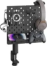 Headphone and Controller Holder, Rotating Gaming Accessories Organizer for Xbox PS5 PS4 Nintendo Switch, Modular Desk Controller Stand with Cable Hooks, 2Pcs Pegboard, Black