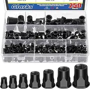 Glarks 250pcs Thread Half Hexagonal Rivet Nuts Set M3 M4 M5 M6 M8 M10 M12 Black Zinc Plated Carbon Steel Flat Head Rivnut Threaded Insert Rivet Nuts for Construction Industrial