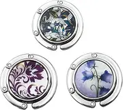 FOME Handbag Hanger, Set of 3 Foldable Purse Hook Purse Table Hook Holder Flower and Tree Pattern Bag Hanger Hook 3.54x1.77in Mixed Color