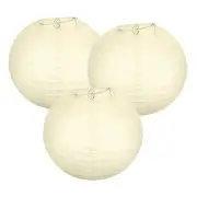3Pcs Decorative Hanging Round Paper Lanterns 20cm/8", Beige