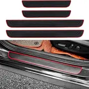 4 Pcs Car Door Sill Scuff Plate Cover,Universal Car Door Threshold Protection,PVC Soft Rubber Front/Rear Door Sill Scuff Plate Guard,Welcome Pedal Protector Cover (Black Red)