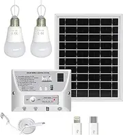 Portable Solar Lighting System 5.5W Solar Panel 1W & 2W Bu 5000mAh Controller with Phone Charging Port Compatible with Android/iOS/pe-C Bulb Lamps for Shed Patio Yard White White Light