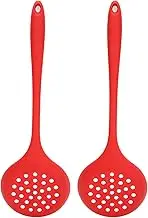 Silicone Slotted Spoon, 2pcs Heat Resistant Non-Stick Skimmer Colander Spoon, Long Handle Poached Egg Spoon with Hanging Hole for Restaurant Kitchen Bar